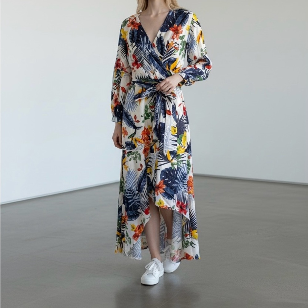 Tropical High Low Wrap Dress